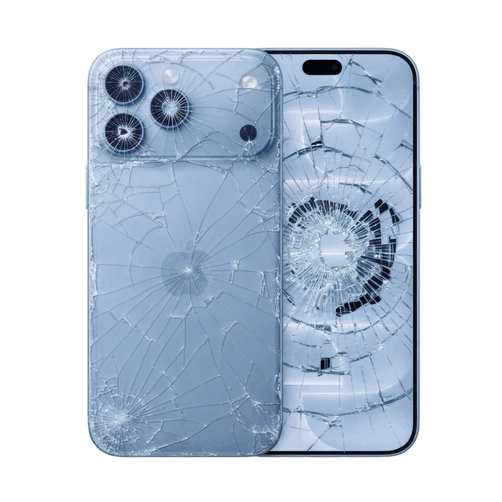 Cracked phone screen before repair at Fonetech York